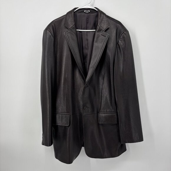 Calvin Klein Genuine Leather Dark Brown Blazer Mens Size XL Jacket Moto Biker - Picture 1 of 13